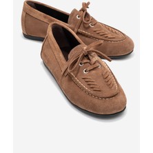 Luvi Lorven Toprak Süet Hakiki Deri Bağcıklı Kadın Loafer Ayakkabı