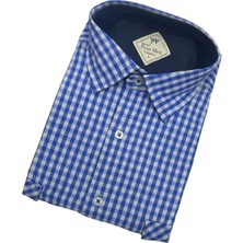 Eren Style Klasik %100 Cotton Uzun Kollu Terletmeyen Kışlık Flanel Kumaş Mavi Gömlek (Regular Kalıp)