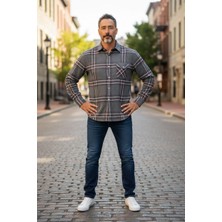 Eren Style Kışlık Pamuklu Gri Uzun Kollu Cepli Erkek Oduncu Gömlek (Slim Fit)