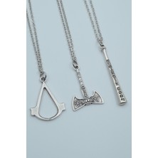 IDR 3'lü Assassin’s Creed Viking Balta Beyzbol Sopası Gümüş Kaplama Kolye Seti