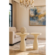 Rustik Tarz 2’li Masif Ahşap Yan Sehpa Seti – Krem Zigon Fiskos