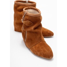 Luvi Noar Taba Süet Hakiki Deri Büzgülü Fermuarlı Kadın Bot