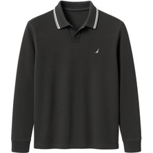 CGA Erkek Modal Kumaş Siyah Sweatshirt Polo Yakalı Modal Kumaş Likralı