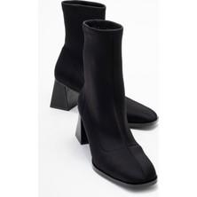 Luvi Plesa Siyah Scuba Kadın Kalın Topuklu Bot