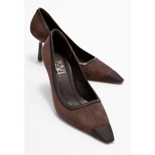 Luvi Rona Kahverengi Süet Mat Burunlu Kadın Topuklu Ayakkabı