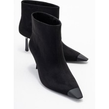 Luvi Rassel Siyah Süet Mat Burunlu Kadın Ince Topuklu Bot