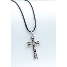 IDR Kuru Kafalı Haç Gümüş Kaplama Deri İp Kolye