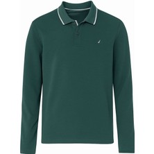CGA Erkek Modal Kumaş Yeşil Sweatshirt Polo Yakalı Modal Kumaş Likralı