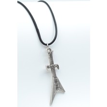 IDR Manowar Elektro Gitar Gümüş Kaplama Deri İp Kolye
