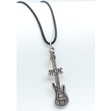 IDR AC/DC Elektro Gitar Gümüş Kaplama Deri İp Kolye