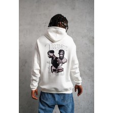 Velmora Fashion Erkek Oversizekapüşonlu Sweat - Kol ve Etek Ribana Detaylıbeyaz