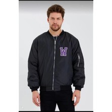 Velmora Fashion Wild One Baskılı Erkek Bomber Mont - Panter Desenli, Fermuarlı, Kapitone Astarlı Ceket - Siyah