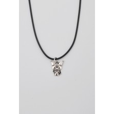 IDR Sanrio Kuromi Kolye - PU Deri İp Zincirli Unisex Gümüş Kaplama - 60 cm