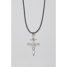 IDR F-5 Tiger Savaş Uçağı Kolye - PU Deri İp Zincirli Unisex Gümüş Kaplama Havacı Takı - 60 cm