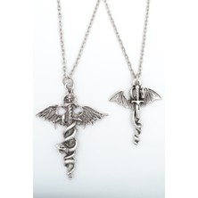 IDR 2'li Kılıç Yarasa Yılan - Ejderha Kılıç Gümüş Kaplama Kolye Seti