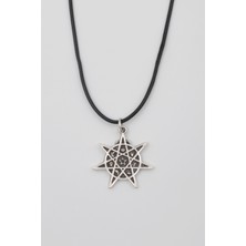 IDR Heptagram Astroloji 7 Nokta Yıldız Kolye - PU Deri İp Zincirli Unisex Gümüş Kaplama - 60 cm