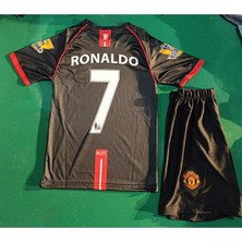 Legent Lady Manchester United 2008 Ronaldo 7 Retro Siyah Çocuk Futbol Forma 2 Li Set. Forma+Şort
