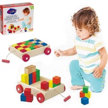 Amalfi Renkli Küp Bloklu Kutulu Ahşap Çekçek Araba Kız Erkek Çocuk Oyuncak Eğitici Oyuncaklar