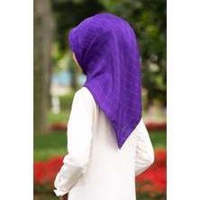 Vissona %100 Twill Çizgili Desenli Beyaz - Mor Renkli 90x90 Eşarp Dikim Şekli: El Dikişi