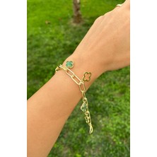 Nunu Takı 14K Yeşil Yonca Charmlı Bileklik