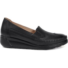 Zeytuk Siyah Comfort Hakiki Deri Kadın Ayakkabı