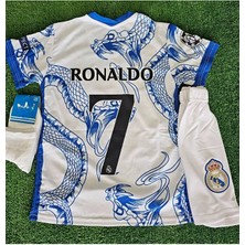Legent Lady Real Madrid C.ronaldo Dragon Beyaz/mavi Çocuk Forması Çorap Bileklik Hediyeli