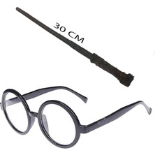 Harry Potter Asası 30 cm ve Siyah Çerçeveli Harry Potter Gözlüğü Seti