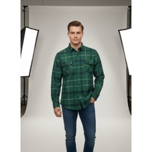 Secret Touch Erkek Oduncu  Klasik Kesim Çift Cepli Yaka Düğmeli Kışlık Kareli Gömlek