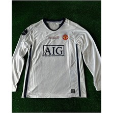 Legent Lady Manchester United C.ronaldo 2007/08 Retro Beyaz Uzun Kol Futbol Forması Özel Forma Kumaşı