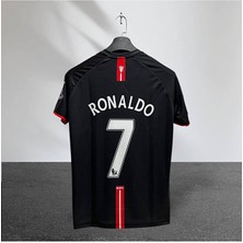 Legent Lady Man. United Ronaldo Baskılı 2007 Retro Siyah Kısa Kol Futbol Forması Özel Forma Kumaşı
