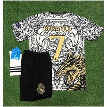 Legent Lady R̴.m̴a̴d̴r̴i̴d̴. 2026 Dragon Desenli Cristiano Ronaldo //7 Çocuk Forması 3'lü Set (Black-White)