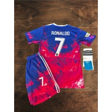 Legent Lady Cristiano Ronaldo Cr7 Özel Tasarım R Al M Drid Kırmızı Dalgalı Çocuk Forması