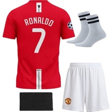 Legent Lady Manchester United Ronaldo 2008 Kırmızı Çocuk Futbol Forma 4'lü Set Forma+Şort+Çorap+Bileklik