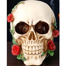 Elifeshop Gotik Dizayn Gül Desenli Kafatası Biblo Dekoratif Kurukafa Heykel Cadılar Bayramı Ev Ofis Süs Eşyası