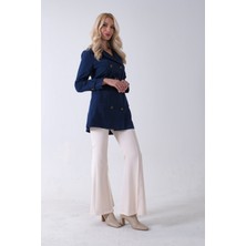 Feminist Lacivert Bilek ve Omuz Apolet Detaylı Kemerli Düğme Kapamalı Trenç 4200829.02