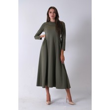 Feminist Haki Bisiklet Yaka Scuba Tesettür Elbise 4593445.23