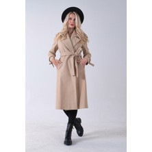 Feminist Bej Kol Bağlamalı Seyyar Kuşaklı Uzun Kaşe Kaban 41630051.55