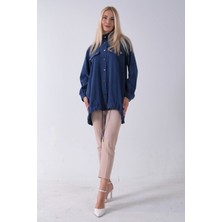 Feminist Lacivert Hakim Yaka Cep Kapak Detaylı Etek Ucu Ipli Tunik 3972106.02