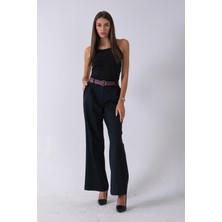 Feminist Lacivert Kemerli Cepli Bol Paça Pantolon 03030190.02