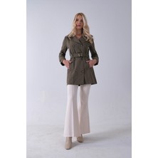 Feminist Haki Bilek ve Omuz Apolet Detaylı Kemerli Düğme Kapamalı Trenç 4200829.23