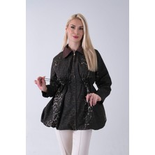 Feminist Kahve Yaka Garnili Leopar Desenli Beli Lastikli Trenç 5309347.05