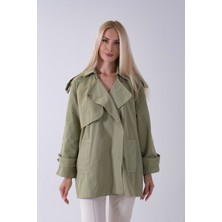 Feminist Yeşil Yandan Cepli Omuz Apolet Detaylı Trenç 422234.07