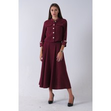 Feminist Bordo Önü Düğme Kapamalı Crop Ceket Etekli Tüvid Takım 45950601.04