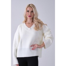 Feminist Ekru V Yaka Beli Lastikli Triko Kazak 46892623.147