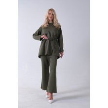 Feminist Haki Bisiklet Yaka Önü Düğme Kapama Görünümlü Pantolonlu Scuba Takım 4592265.23