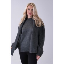 Feminist Antrasit Şal Aksesuarlı Bisiklet Yaka Triko Kazak 46892633.315