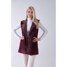 Feminist Bordo Deri Yakalı Yandan Cepli Yelek 4579030.04