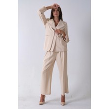 Feminist Krem Çift Cep Yandan Bağlamalı Ceket Pantolonlu Takım 4592259.19