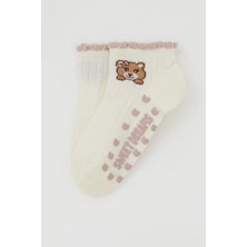 Katamino Kız Çocuk Patik Çorap Abs Li Sevimli Ayıcık Baskılı 1-6 Yaş, Krem