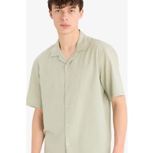 DeFacto Relax Fit Polo Yaka Keten Karışımlı Kısa Kollu Gömlek D9882AX25AU